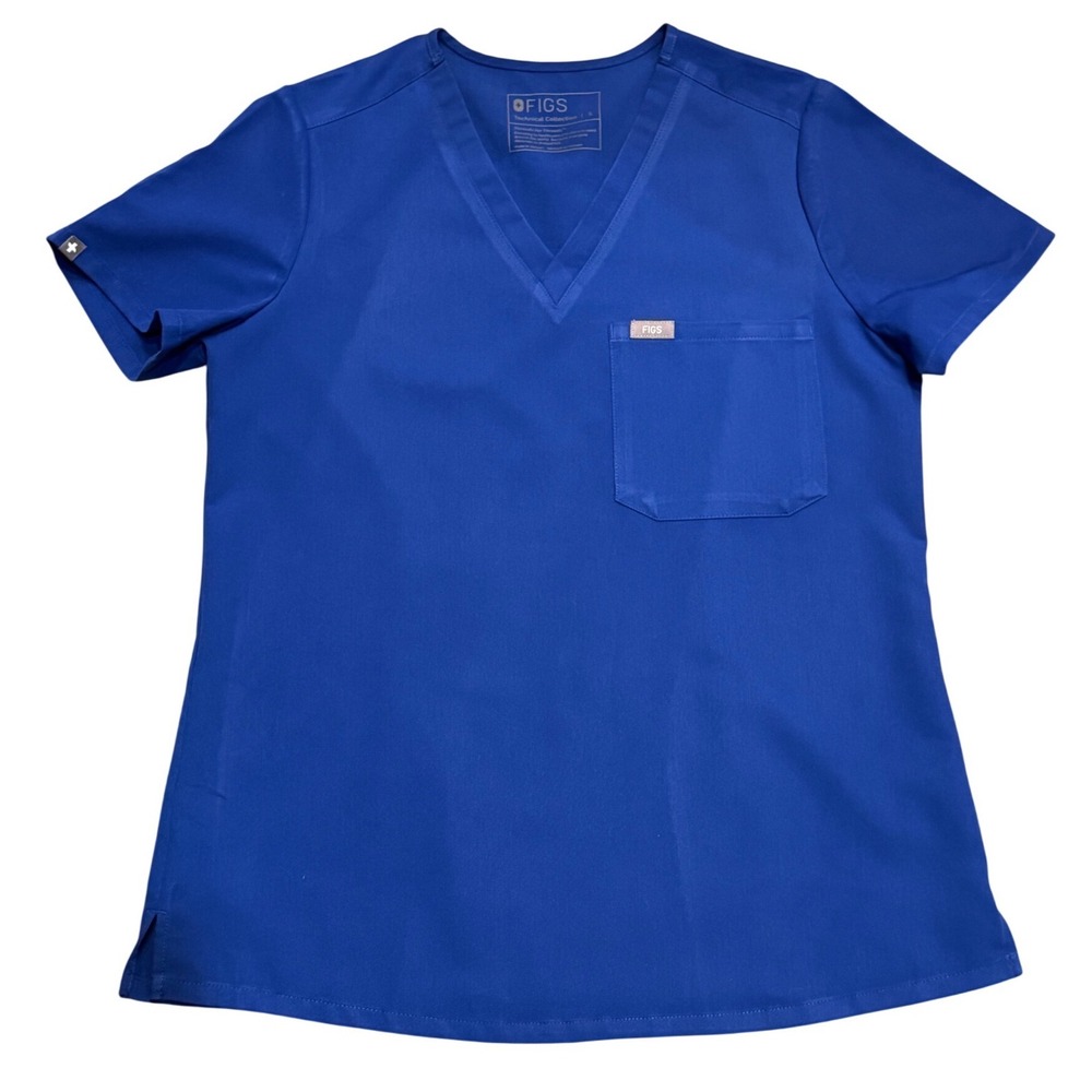 FIGS Catarina Scrub Top Royal Blue‎ Tech Collection V-Neck Short Sleeve Size S